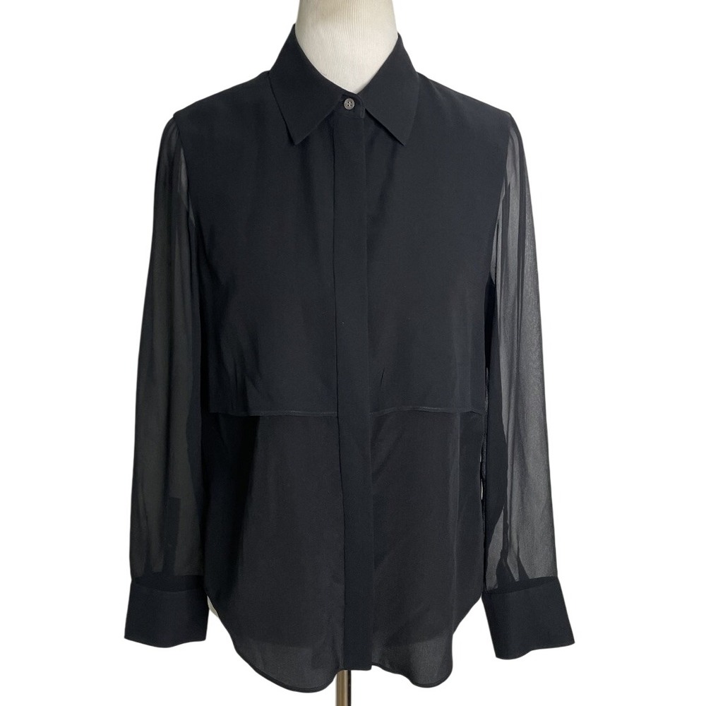 CLUB MONACO Black Sheer Button Front Blouse Shirt M